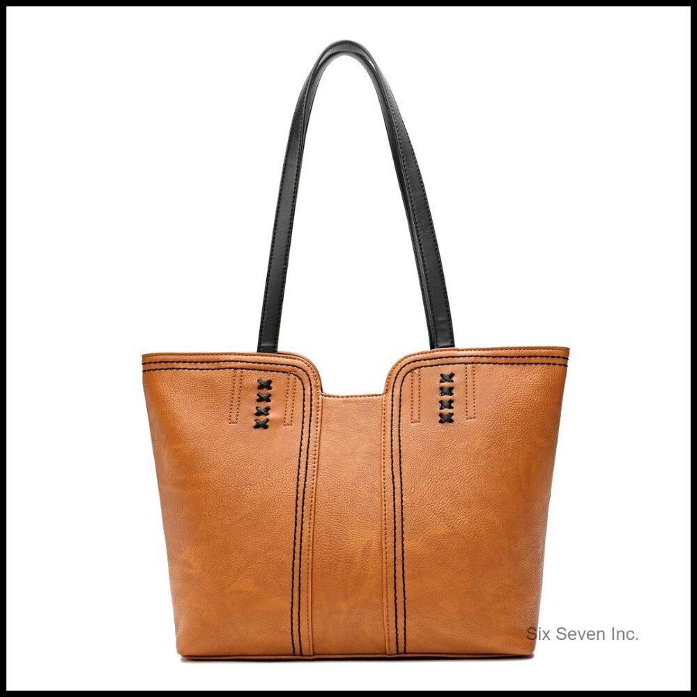 Vegan Leather Tote Bag Top Handle Satchel Shoulder Purse Chic Versatile
